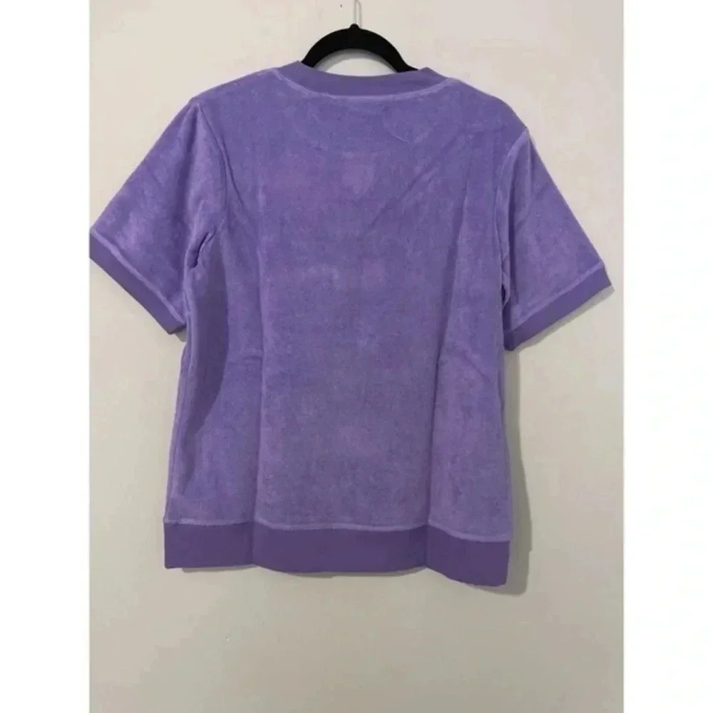 Quacker Factory Sweater Women’s Medium Purple Short Sleeve Terry Cloth Studded